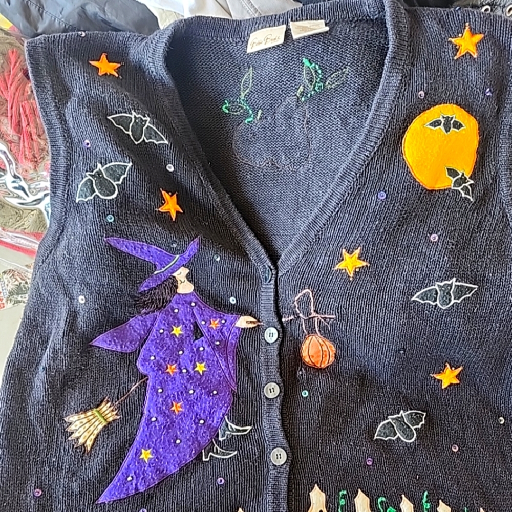 vtg bobbie brooks halloween swester vest witch bats 18w/20 LADIES plz read